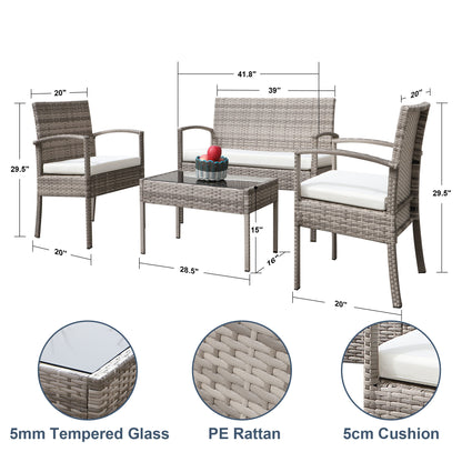 4 pieces outdoor rattan sofa patio furniture set gray - HomeBrainsandBrawn