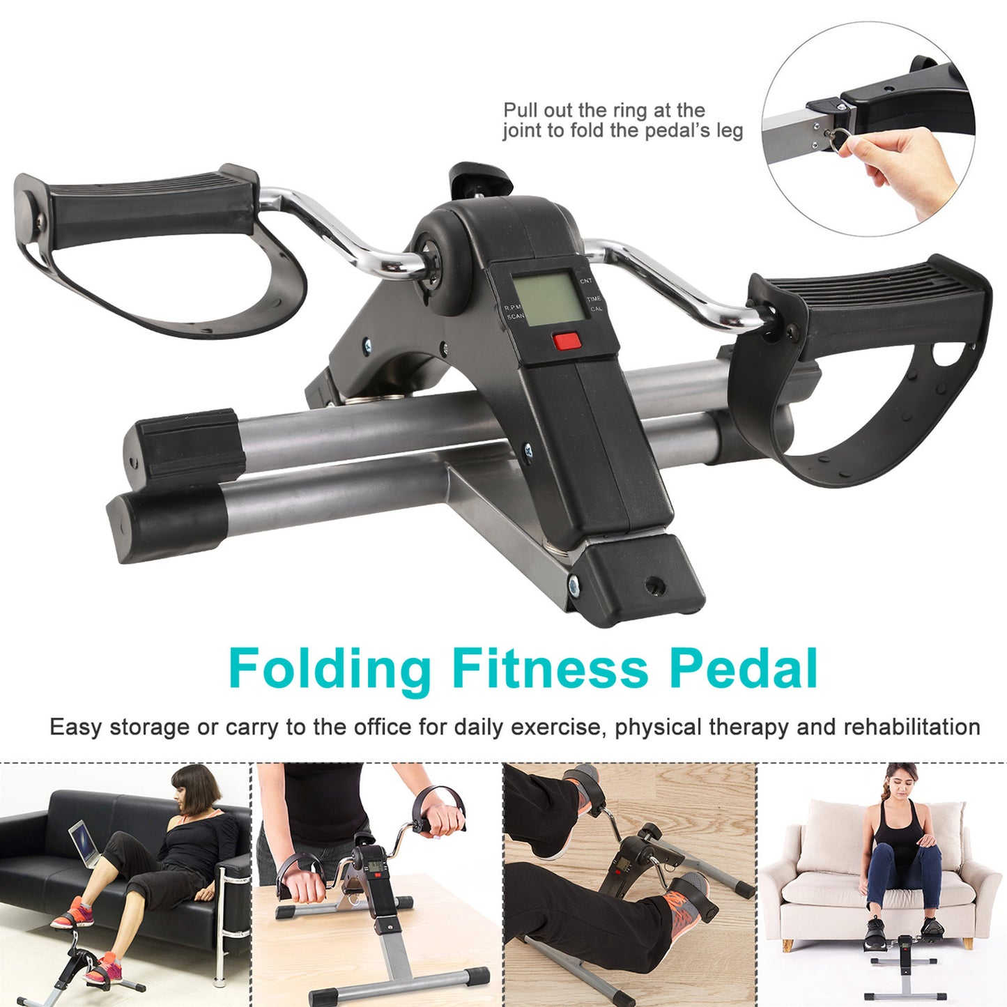 Foldable Exercise Bike Pedal Fitness Exerciser Cycle Bike with LCD Display Mini Pedal Exerciser for Leg Arm Physical Therapy Home Office Gym