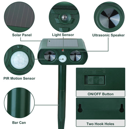 Ultrasonic Animal Repeller Solar Powered Motion Sensor Repellent - Home Brains And Brawn