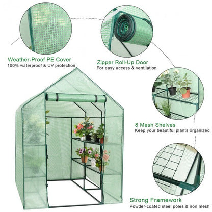 8 shelves Mini Walk In Greenhouse Outdoor Gardening Plant Green House - Home Brains And Brawn