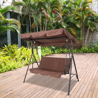Three-person greenhouse coffee garden swing chair with roof. 170*110*153cm, With Canopy and Cushion 250kg, Stable and durable, Load-Bearing Iron Swing Brown - Home Brains And Brawn