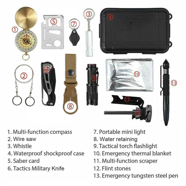 Outdoor Emergency Survival Gear Kit Camping Tactical Tools - HomeBrainsandBrawn