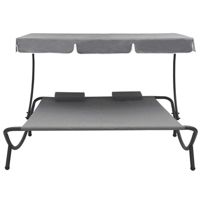 Patio Lounge Bed with Canopy and Pillows Gray - HomeBrainsandBrawn
