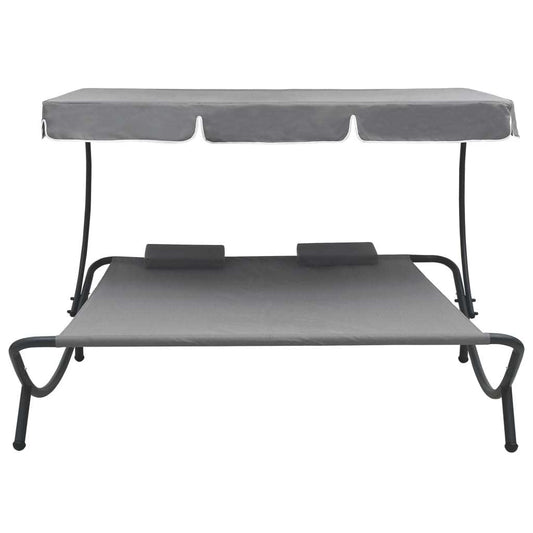 Patio Lounge Bed with Canopy and Pillows Gray - HomeBrainsandBrawn