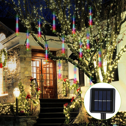 Solar Powered Meteor Shower String Lights 9.84FT Falling Raindrop Tube Lamp Water Resistant Decorative Lights - HomeBrainsandBrawn