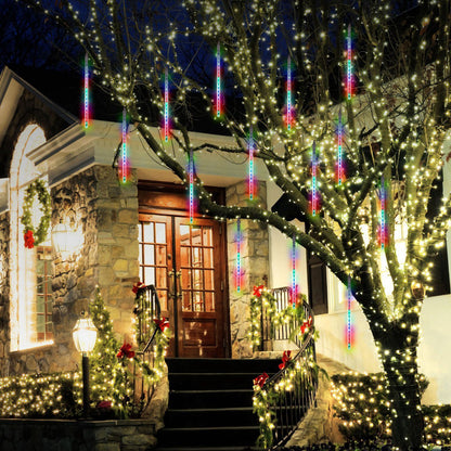 Solar Powered Meteor Shower String Lights 9.84FT Falling Raindrop Tube Lamp Water Resistant Decorative Lights - HomeBrainsandBrawn