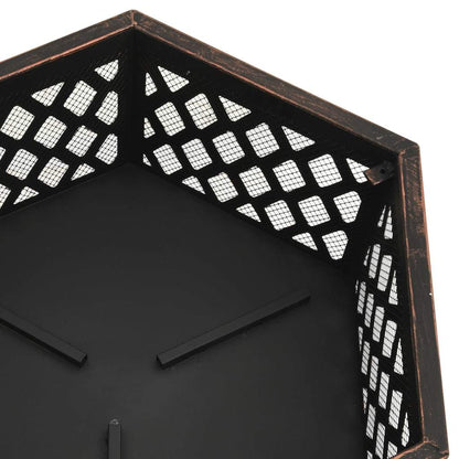 Rustic Hexagonal Fire Pit with Poker 24.4"x21.3"x22" XXL Steel - Home Brains And Brawn