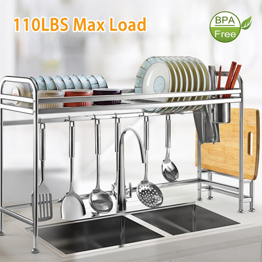 Over Sink Dish Drying Rack Shelf Stainless Steel Kitchen - HomeBrainsandBrawn