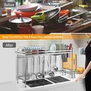 Over Sink Dish Drying Rack Shelf Stainless Steel Kitchen - HomeBrainsandBrawn