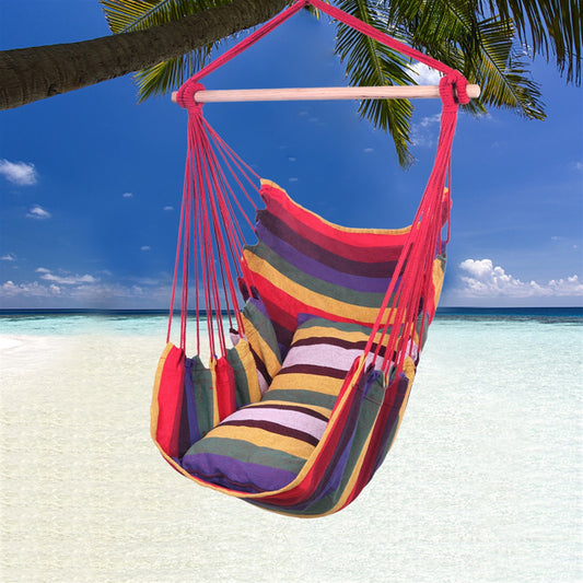 Free shipping Distinctive Cotton Canvas Hanging Rope Chair with Pillows Rainbow YJ - HomeBrainsandBrawn