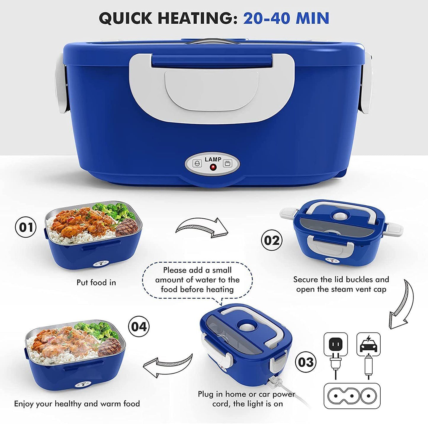 Electric Lunch Box Portable for Car Office Food Warmer Heater Container 40W