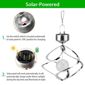 Spiral Spinner Solar Lights Wind Chime LED Color Changing Hanging Wind Lamp - HomeBrainsandBrawn