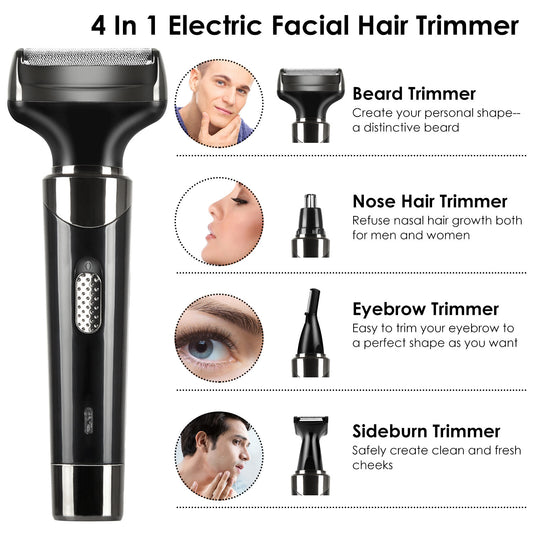 4 In 1 Rechargeable Razor Hair Beard Eyebrow Ear Nose Hairs Sideburn Trimmer Clipper Painless Electric Shaver - Home Brains And Brawn