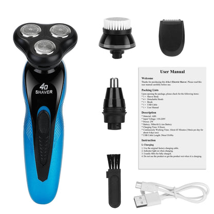 4 In 1Electric Shaver for Men IPX7 Waterproof Beard Trimmer Cordless Rechargeable Razor Beard - Home Brains And Brawn