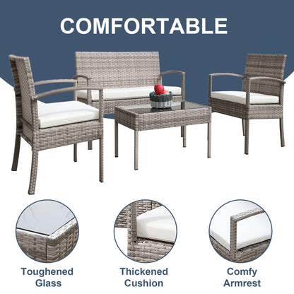 4 pieces outdoor rattan sofa patio furniture set gray - HomeBrainsandBrawn