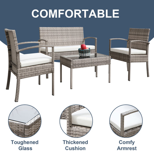 4 pieces outdoor rattan sofa patio furniture set gray - HomeBrainsandBrawn