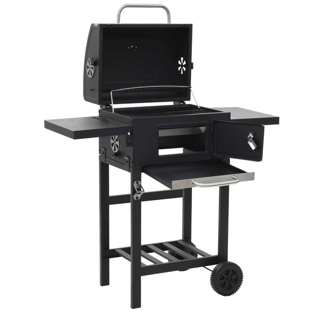 Charcoal-Fueled BBQ Grill with Bottom Shelf Black - Home Brains And Brawn