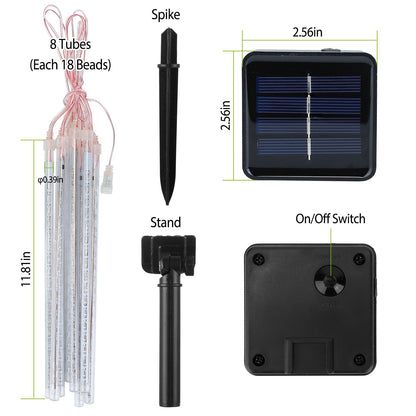 Solar Powered Meteor Shower String Lights 9.84FT Falling Raindrop Tube Lamp Water Resistant Decorative Lights - HomeBrainsandBrawn