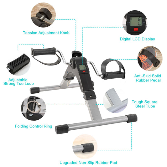 Foldable Exercise Bike Pedal Fitness Exerciser Cycle Bike with LCD Display Mini Pedal Exerciser for Leg Arm Physical Therapy Home Office Gym - Home Brains And Brawn