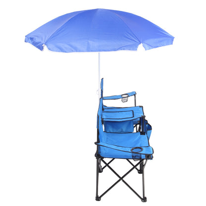 Double Folding Picnic Chairs w/Umbrella Mini Table Beverage Holder Carrying Bag - Home Brains And Brawn