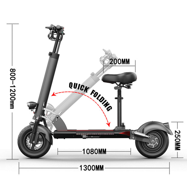 E-Scooters Off Road Foldable 10 inches Long Range E-Scooter With Seat - Home Brains And Brawn
