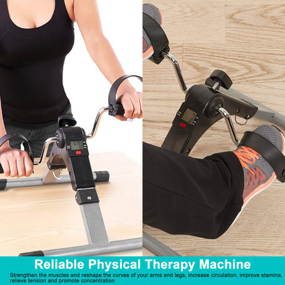 Foldable Exercise Bike Pedal Fitness Exerciser Cycle Bike with LCD Display Mini Pedal Exerciser for Leg Arm Physical Therapy Home Office Gym - Home Brains And Brawn
