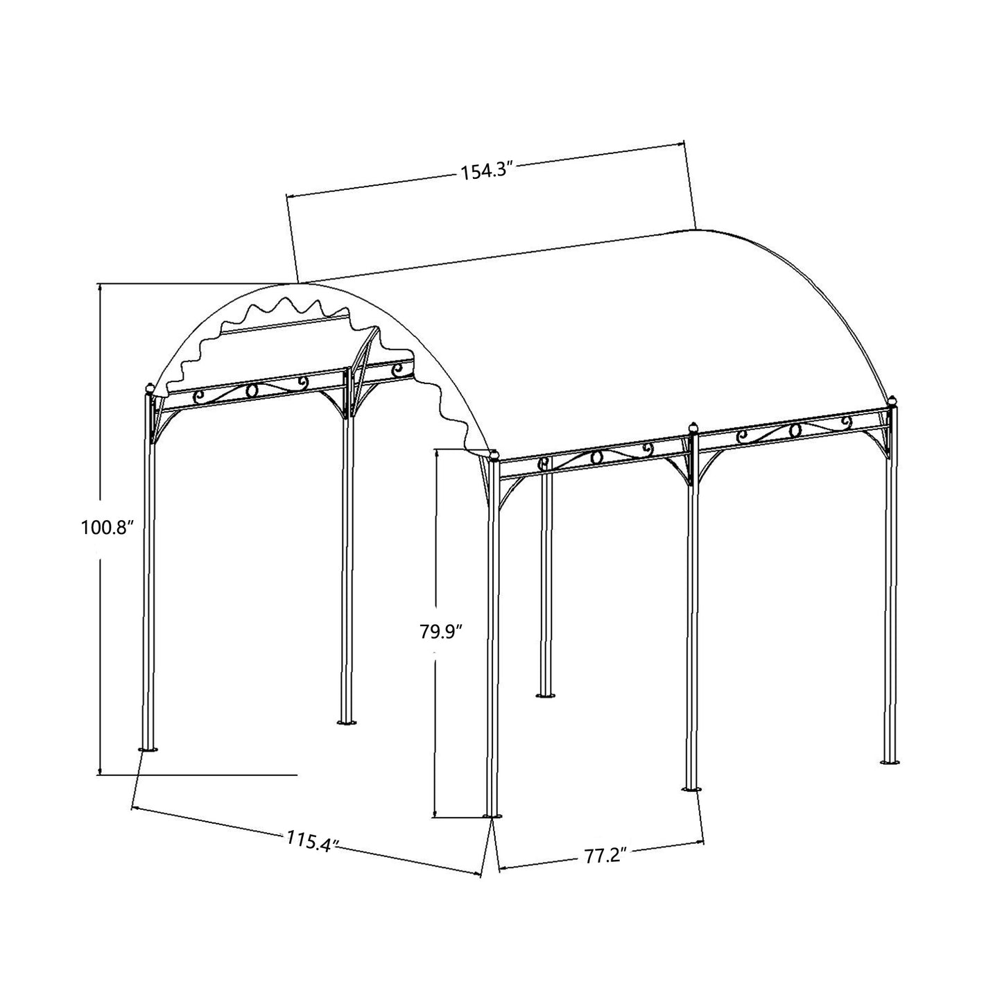 Outdoor Patio 13' ft L. x 10' ft. W. Iron Carport Shelter Garage Tent