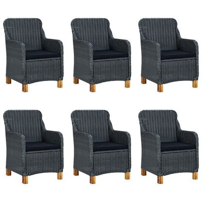 7 Piece Patio Dining Set with Cushions Poly Rattan Dark Gray - Home Brains And Brawn