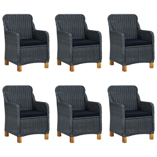 7 Piece Patio Dining Set with Cushions Poly Rattan Dark Gray - Home Brains And Brawn