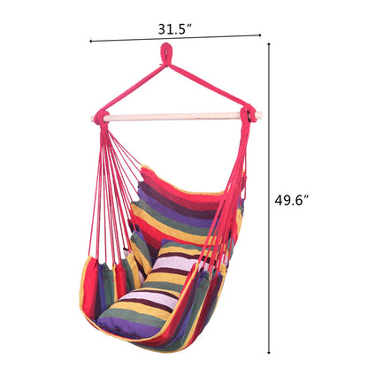 Free shipping Distinctive Cotton Canvas Hanging Rope Chair with Pillows Rainbow YJ - HomeBrainsandBrawn