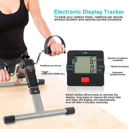Foldable Exercise Bike Pedal Fitness Exerciser Cycle Bike with LCD Display Mini Pedal Exerciser for Leg Arm Physical Therapy Home Office Gym - Home Brains And Brawn