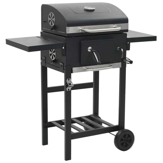 Charcoal-Fueled BBQ Grill with Bottom Shelf Black - Home Brains And Brawn