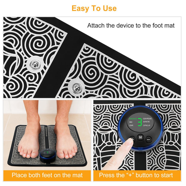 EMS Foot Massage Pad Electric Stimulator Massager Unit Rechargeable Leg Reshaping Muscle Pain Relax - Home Brains And Brawn