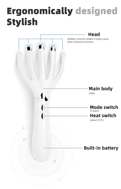 Electric Head Scalp Massager with Heat, for Stress Relax Hair Growth Headaches, Simulation of Human Finger Vibration Massage - Home Brains And Brawn