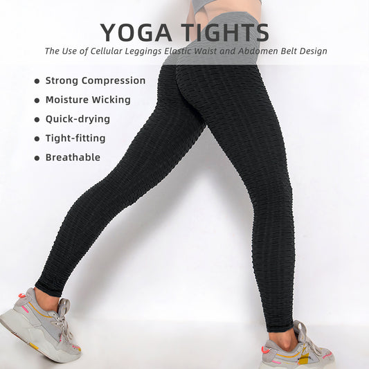 Women TIK Tok Leggings Bubble Textured Butt Lifting Yoga Pants Black Medium - Home Brains And Brawn
