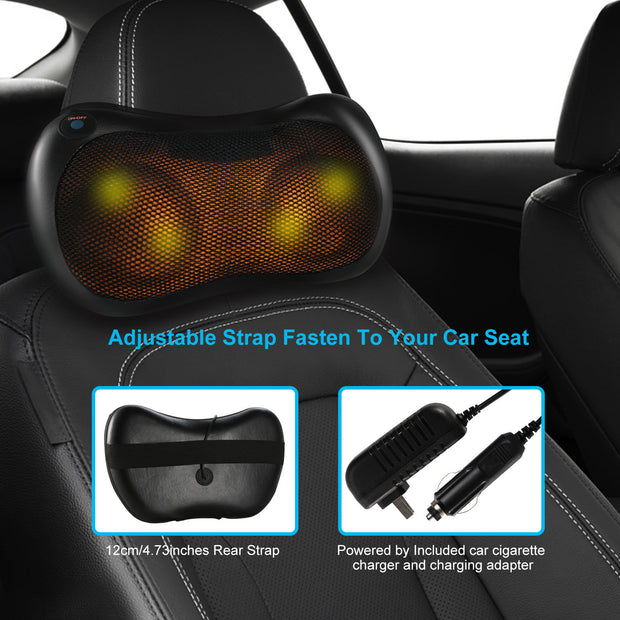 Back Neck Massage Pillow Kneading Massager In-Car Thermotherapy Massage Pillow w/ Car Charger US Plug - Home Brains And Brawn