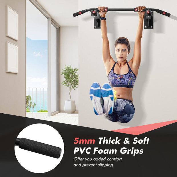 Wall Mounted Multi-Grip Pull Up Bar with Foam Handgrips - Home Brains And Brawn
