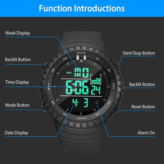 Digital Men Sports Watch Water-Resistant Military Tactical Wrist Watch - Home Brains And Brawn