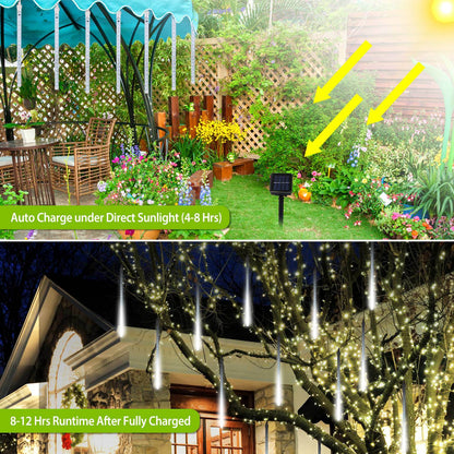 Solar Powered Meteor Shower String Lights 9.84FT Falling Raindrop Tube Lamp Water Resistant Decorative Lights - HomeBrainsandBrawn