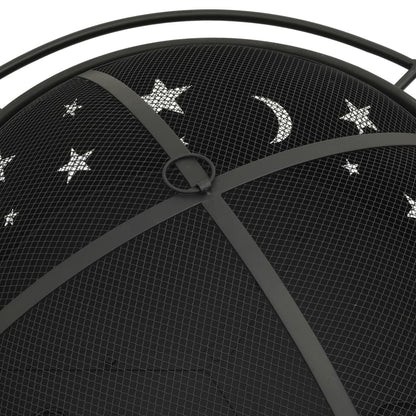 Round Fire Pit with Poker 29.9" XXL Steel - Home Brains And Brawn
