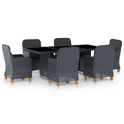 7 Piece Patio Dining Set with Cushions Poly Rattan Dark Gray - Home Brains And Brawn