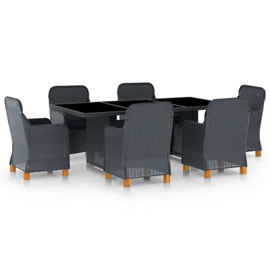 7 Piece Patio Dining Set with Cushions Poly Rattan Dark Gray - Home Brains And Brawn