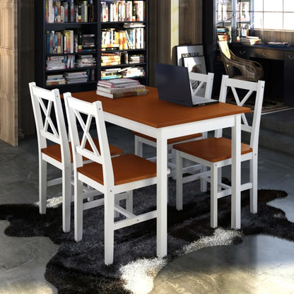 Wooden Table with 4 Wooden Chairs Furniture Set Brown - Home Brains And Brawn
