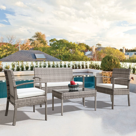 4 pieces outdoor rattan sofa patio furniture set gray - HomeBrainsandBrawn