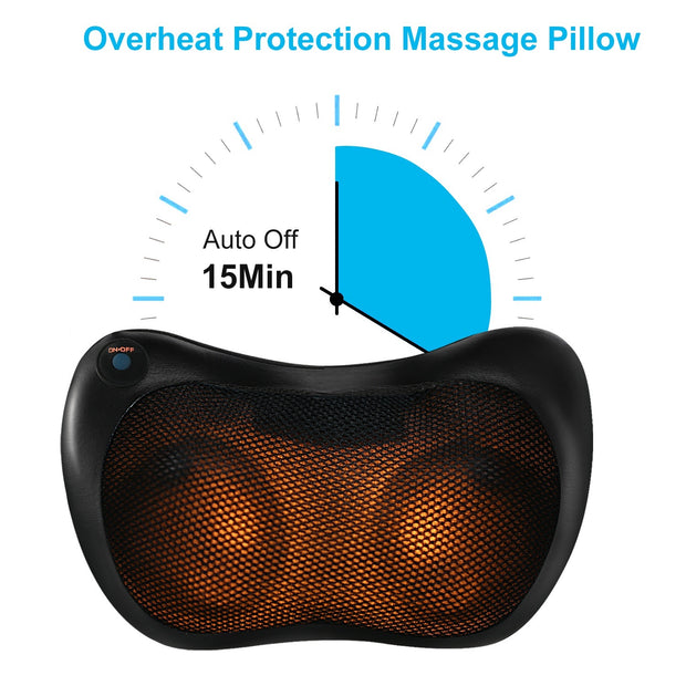 Back Neck Massage Pillow Kneading Massager In-Car Thermotherapy Massage Pillow w/ Car Charger US Plug - Home Brains And Brawn