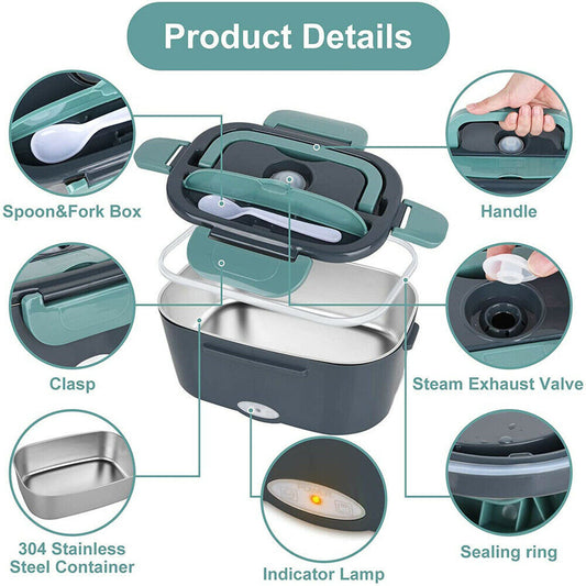Electric Lunch Box Portable for Car Office Food Warmer Heater Container 40W - Home Brains And Brawn