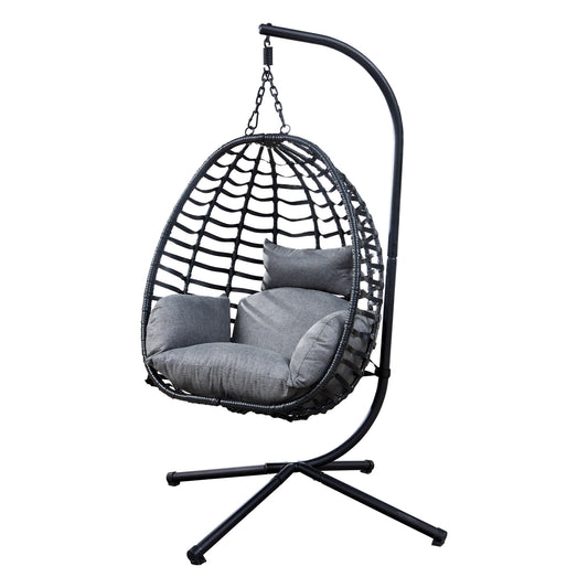 Outdoor Wicker Swing Chair With Stand for Balcony - Home Brains And Brawn