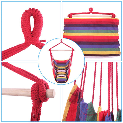 Free shipping Distinctive Cotton Canvas Hanging Rope Chair with Pillows Rainbow YJ - HomeBrainsandBrawn