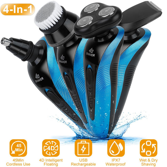 4 In 1Electric Shaver for Men IPX7 Waterproof Beard Trimmer Cordless Rechargeable Razor Beard - Home Brains And Brawn