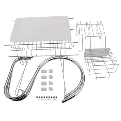 2 Tier Dish Drying Rack Drainer Stainless Steel Kitchen Cutlery Holder Shelf - HomeBrainsandBrawn